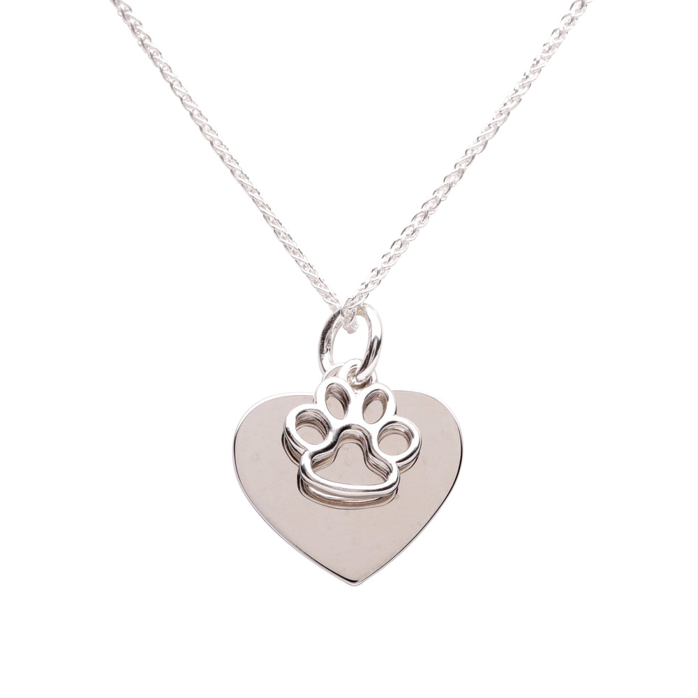 Sterling Silver Personalized Paw Heart Necklace - Silver