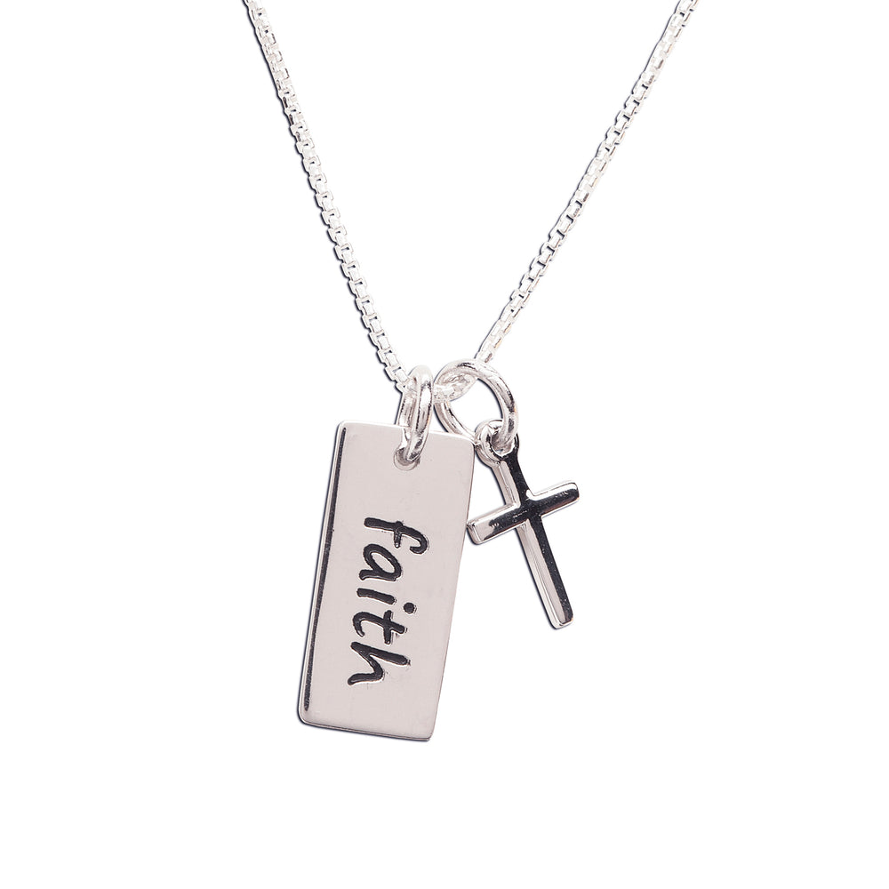 
                
                    Load image into Gallery viewer, Sterling Silver Faith Bar Necklace for Little Girls First Communion
                
            