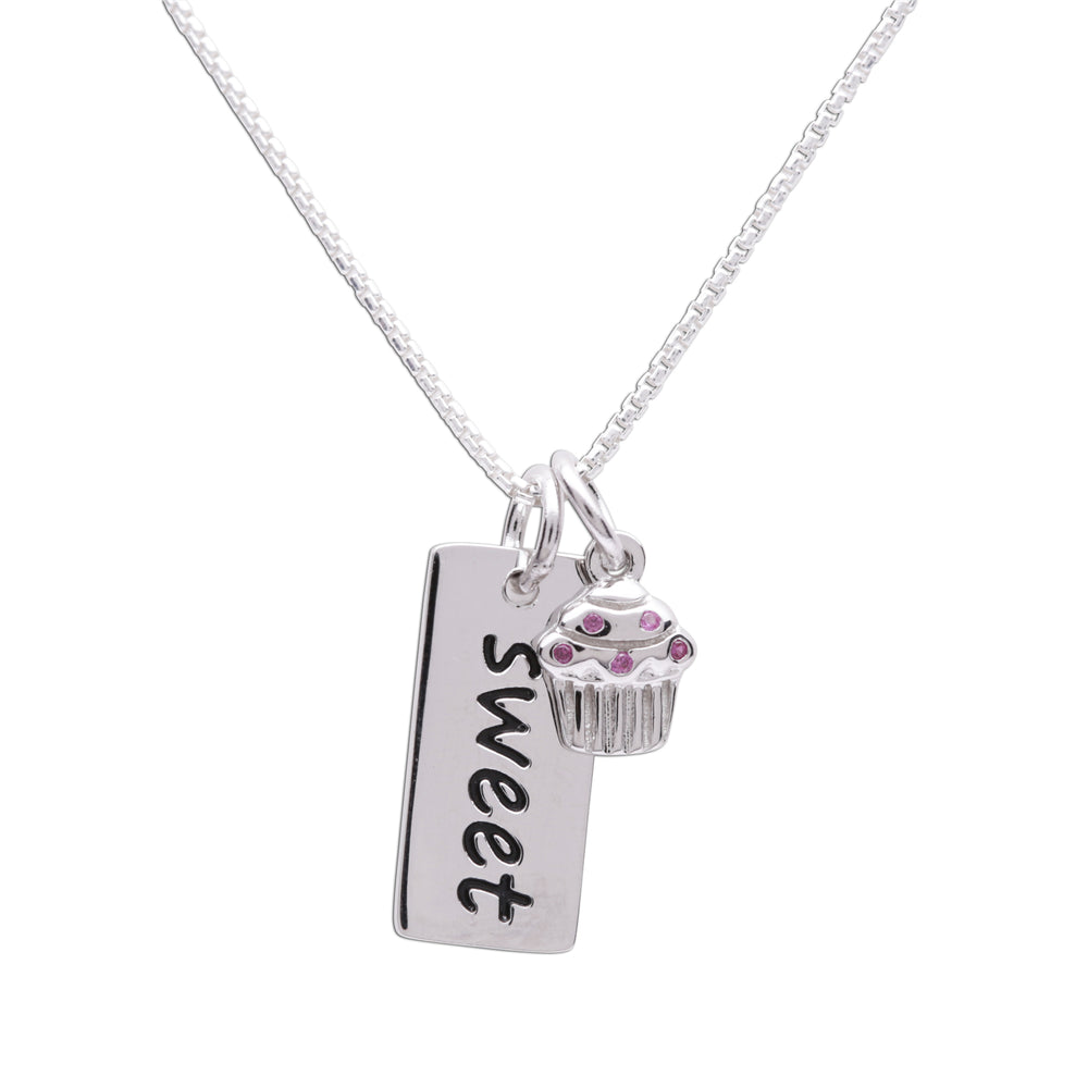 Sterling Silver Sweet cupcake bar necklace for little girls