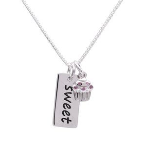 
                
                    Load image into Gallery viewer, Sterling Silver Sweet cupcake bar necklace for little girls
                
            