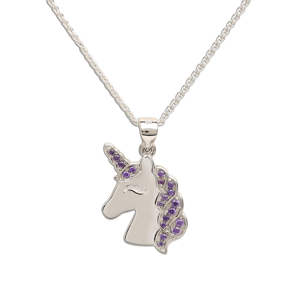 Sterling Silver Kids Unicorn Necklace-Lavender
