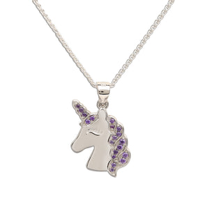 
                
                    Load image into Gallery viewer, Sterling Silver Kids Unicorn Necklace-Lavender
                
            