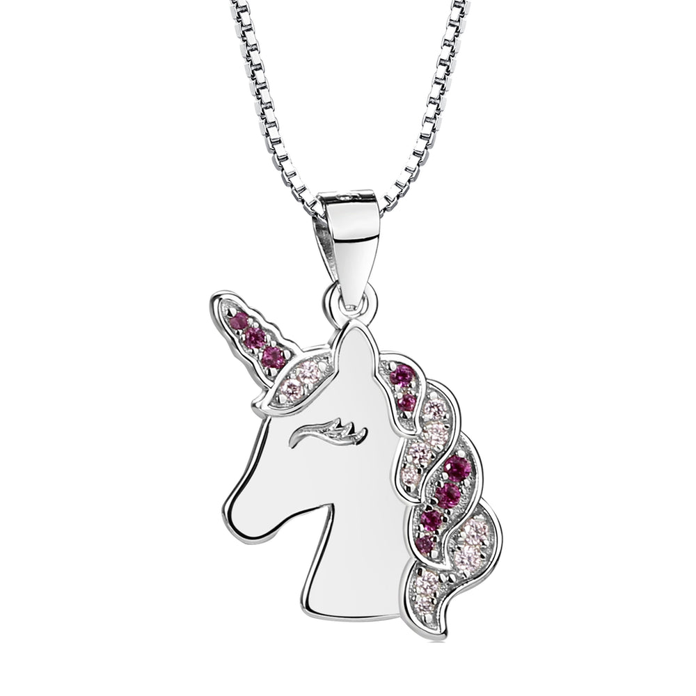 Sterling Silver Kids Unicorn Necklace-Pink