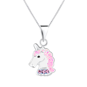 
                
                    Load image into Gallery viewer, Sterling Silver Girl&amp;#39;s Stardust Unicorn Necklace
                
            