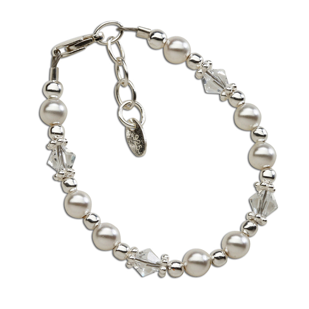 
                
                    Load image into Gallery viewer, Sterling Silver Pearl Blessing Bracelet for Baby Girls
                
            