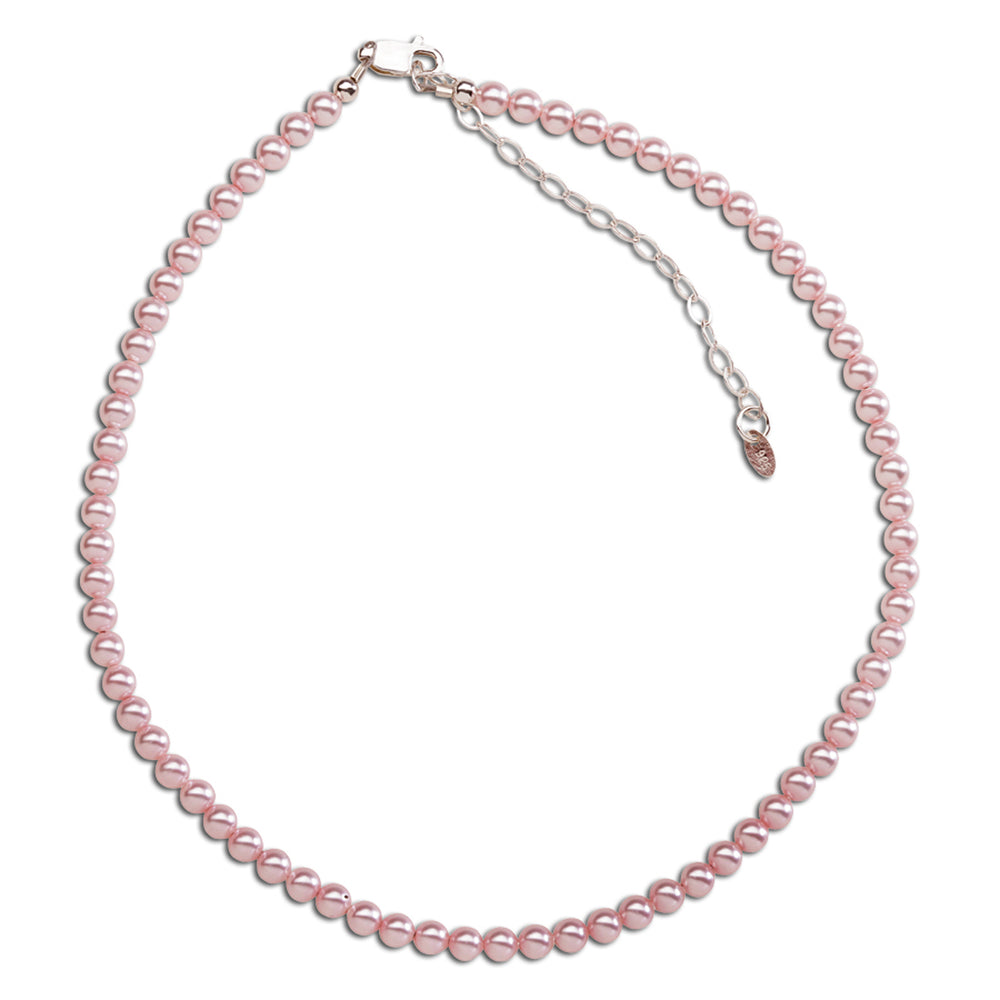 Girls Pink Pearl Necklace in Sterling Silver for Kids