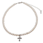 Sterling Silver Kid's Freshwater Pearl Cross Necklace