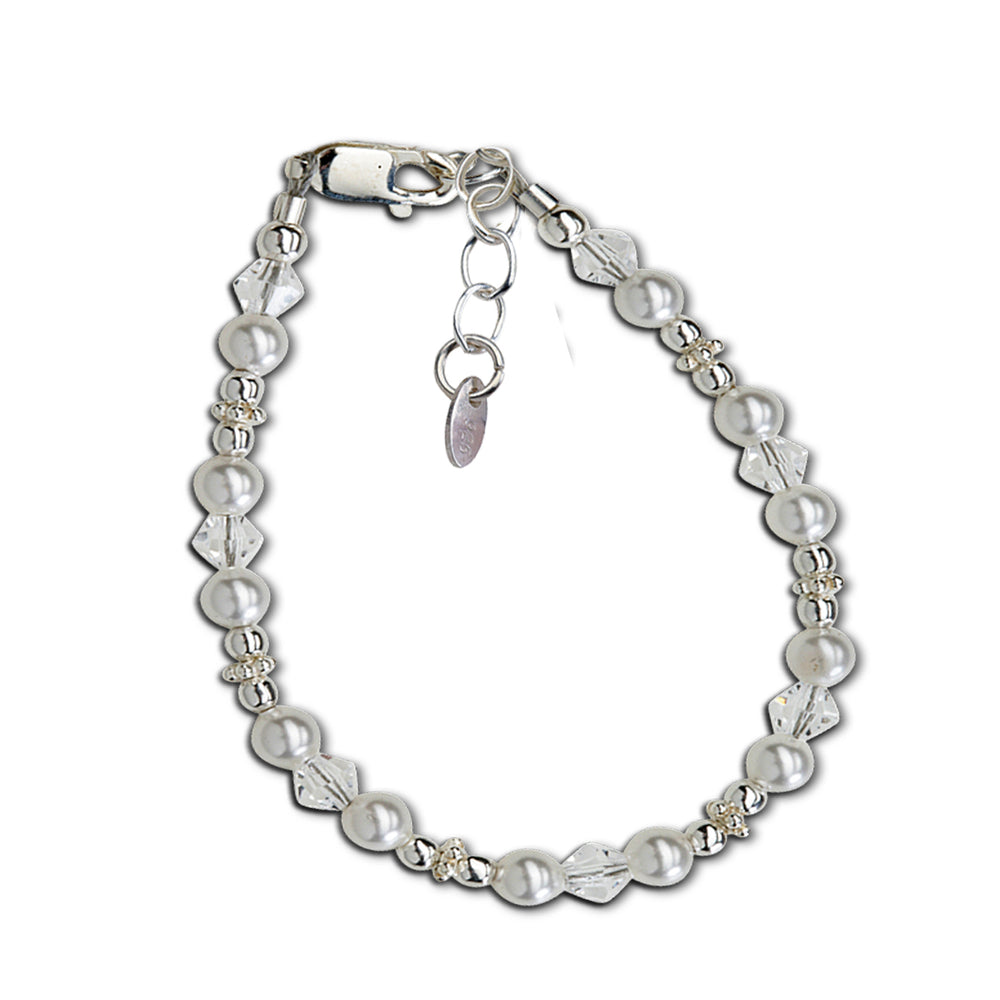 
                
                    Load image into Gallery viewer, Sterling Silver LDS Baptism Bracelet with Pearl and Crystals (6-12 years)
                
            