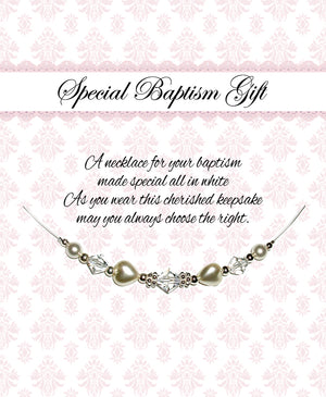 Sterling Silver LDS Baptism Necklace with Pearl Hearts (6-12 years)
