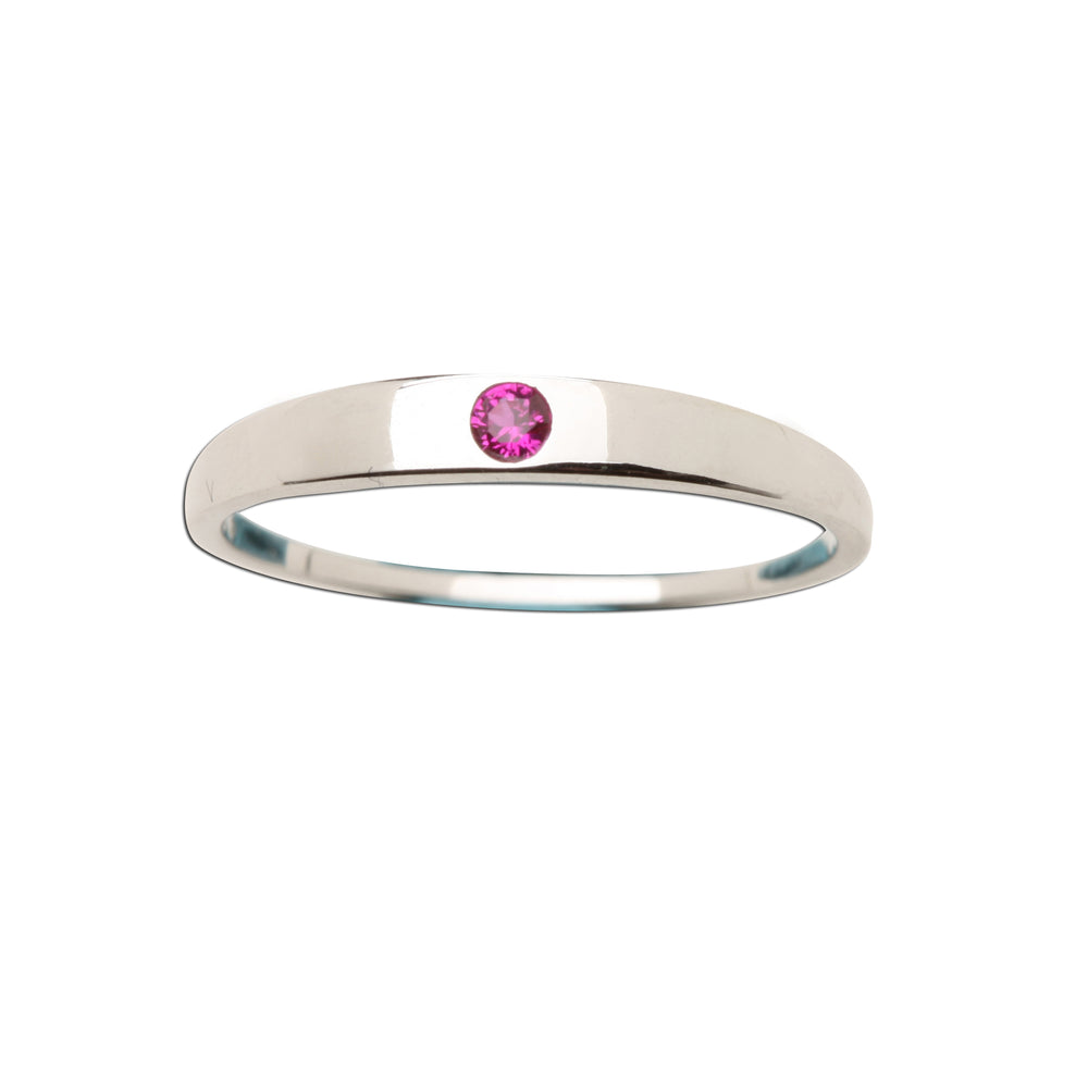 Sterling Silver Baby Ring with Ruby CZ for Girls
