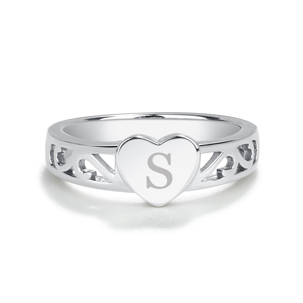 Sterling Silver Personalized Baby Heart Ring - Engraved Initial Heart Ring