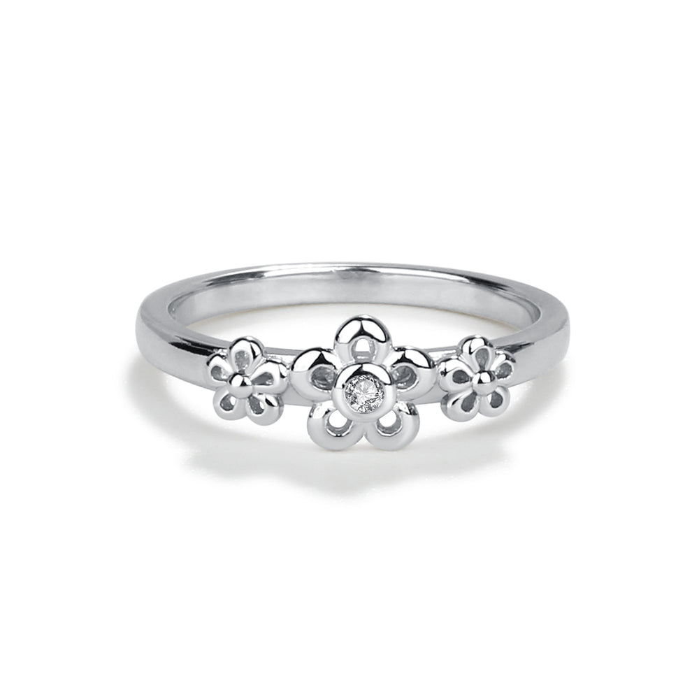 Sterling Silver Baby Ring with Daisy Flowers for Girls