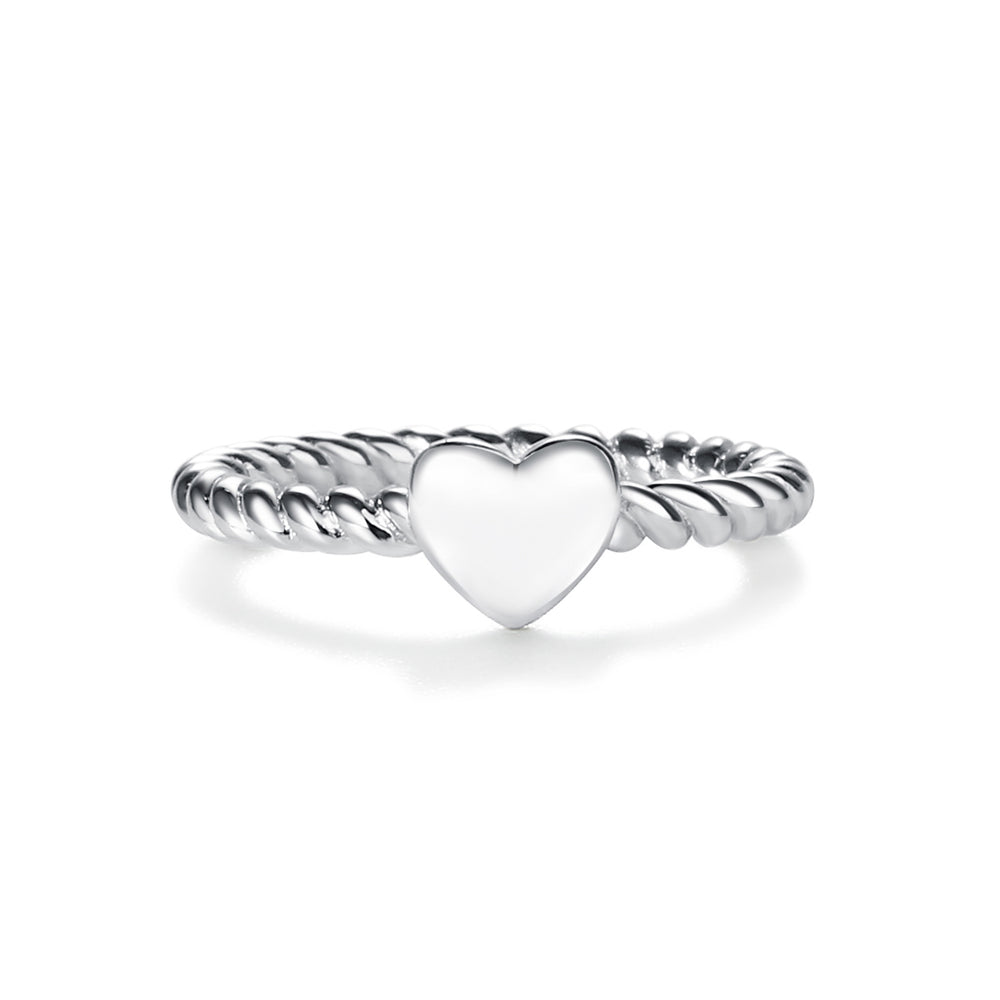 Sterling Silver Girl's Twisted Rope Ring with Silver Heart