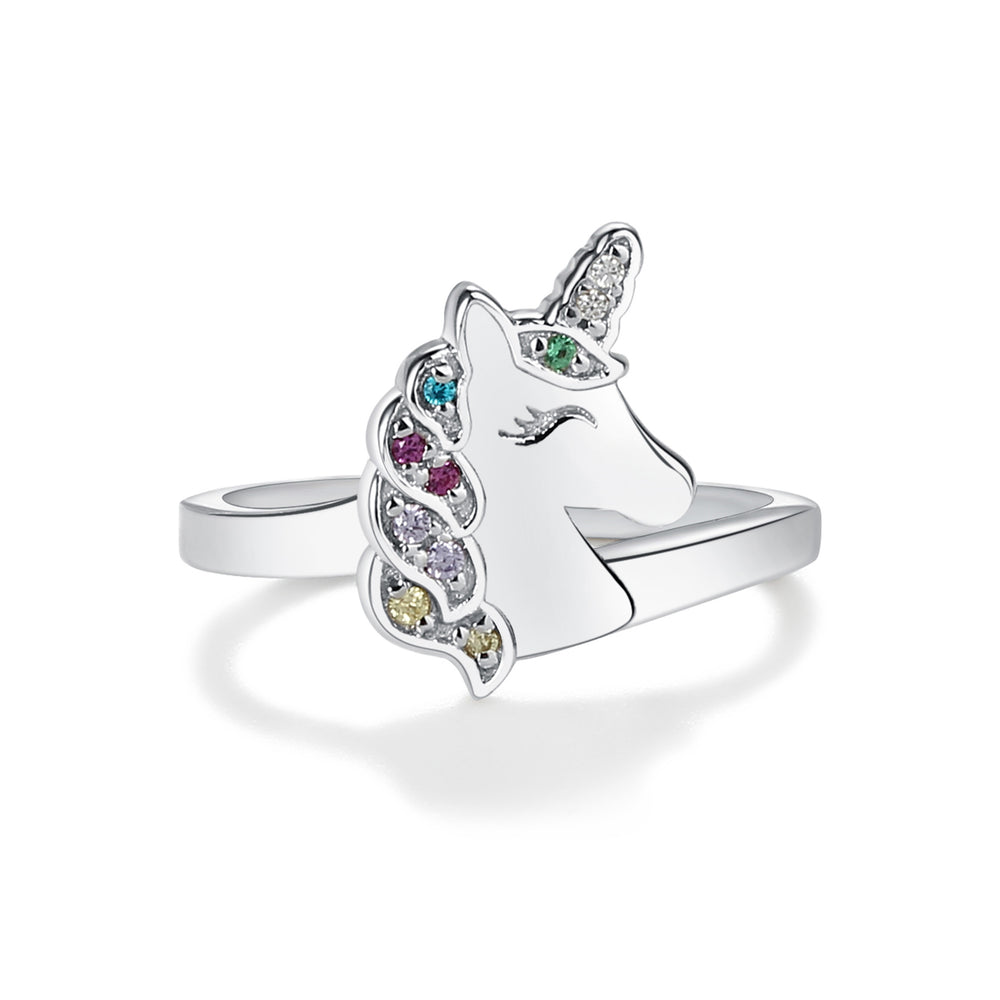 
                
                    Load image into Gallery viewer, Sterling Silver Toddler Rainbow Unicorn Ring with CZs for Kids
                
            