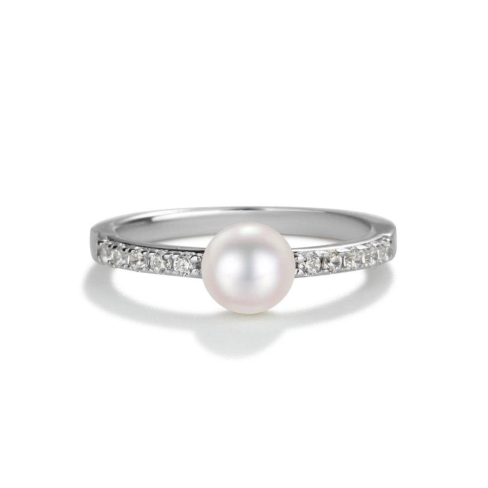Sterling Silver Pearl Baby Ring with CZs for Kids