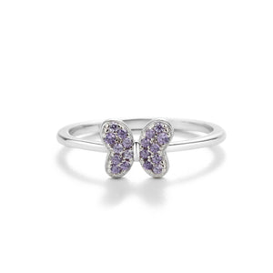 
                
                    Load image into Gallery viewer, Sterling Silver Pink Butterfly Ring with CZs for Kids
                
            