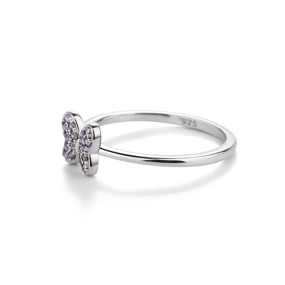 Sterling Silver Amethyst Butterfly Ring with CZs for Kids