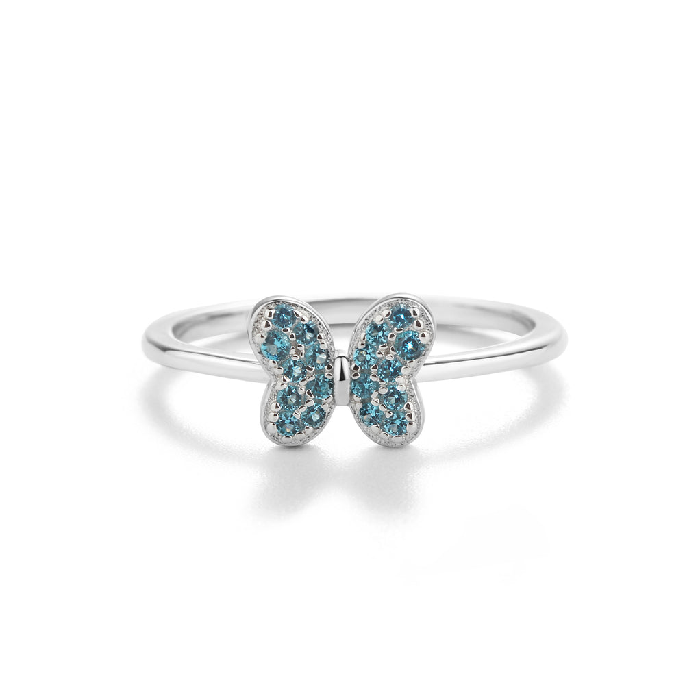 Sterling Silver Aqua Butterfly Ring with CZs for Kids