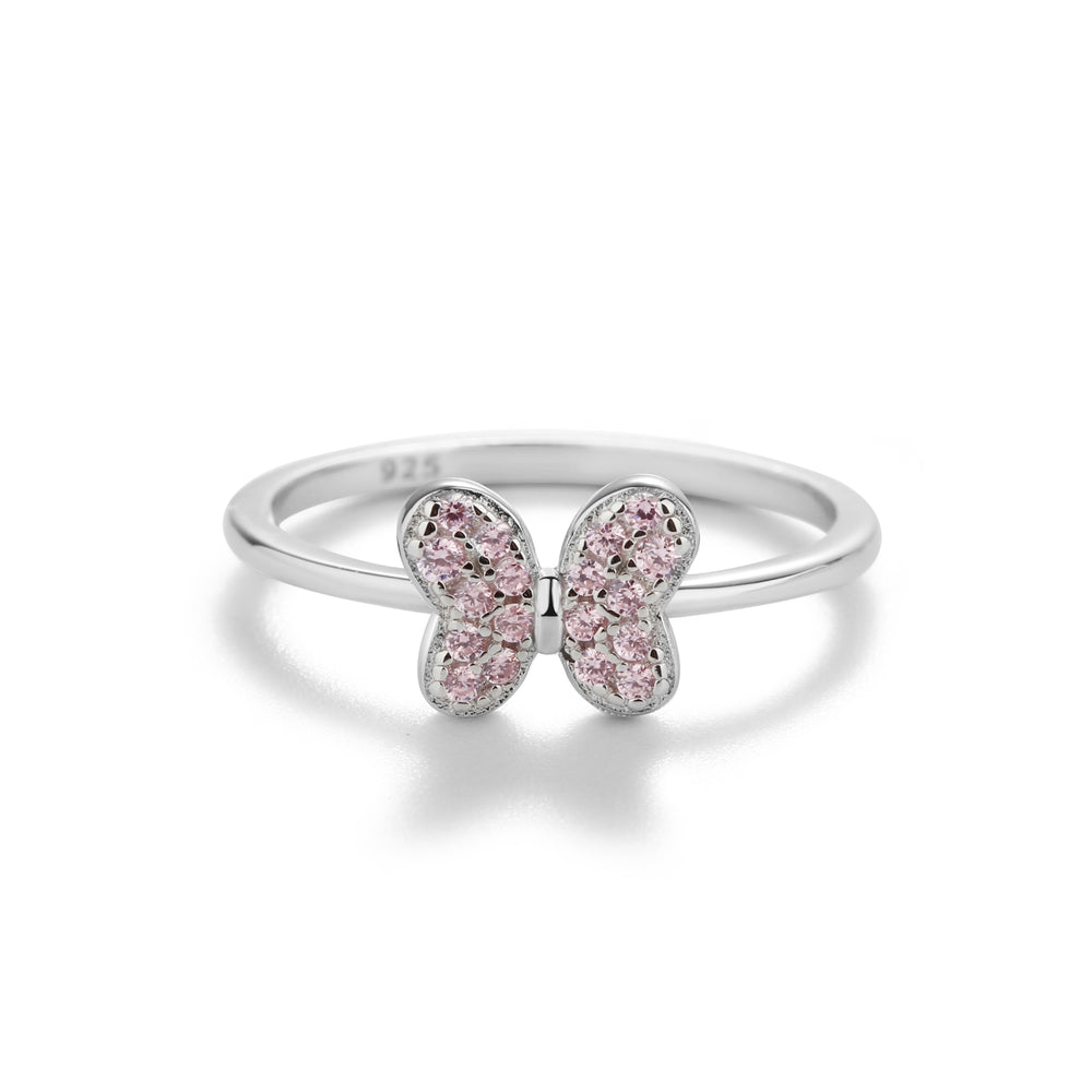 Sterling Silver Pink Butterfly Ring with CZs for Kids