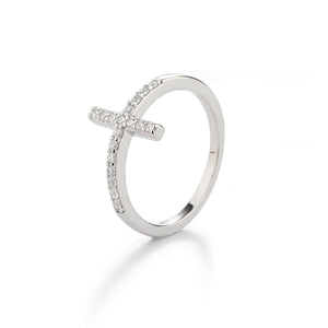 
                
                    Load image into Gallery viewer, Sterling Silver Cross Ring with CZs for Teens or Women
                
            