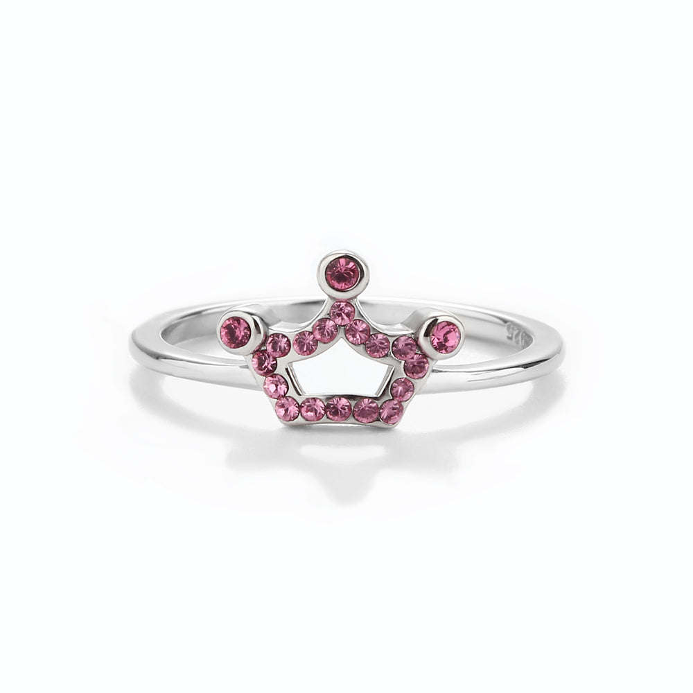 
                
                    Load image into Gallery viewer, Sterling Silver Pink Tiara Baby Ring with CZs for Kids
                
            