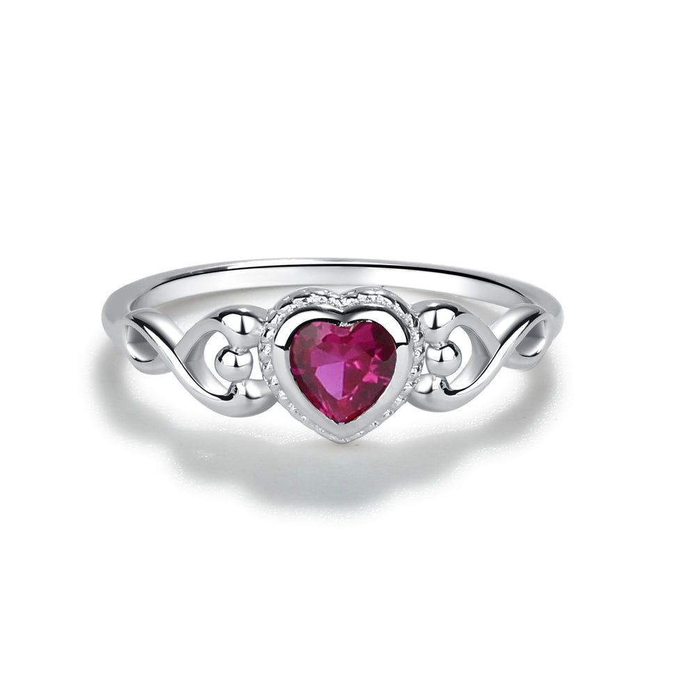 Sterling Silver Ruby Heart Baby Ring for Girls