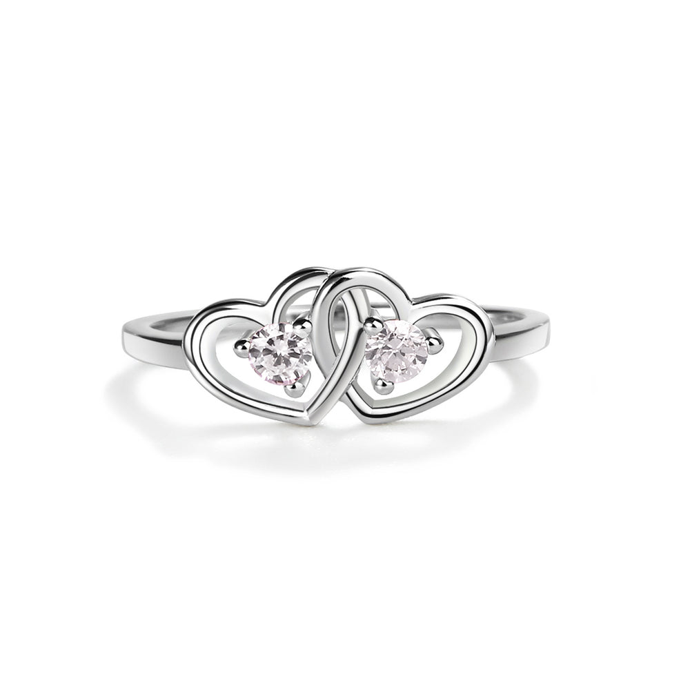 Sterling Silver Baby Ring with Double Hearts and Clear CZs (BR-68-Clear)