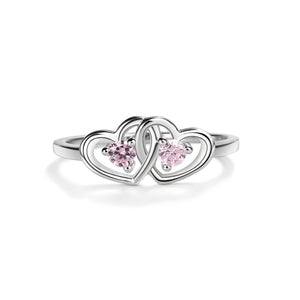 
                
                    Load image into Gallery viewer, Sterling Silver Baby Ring with Double Hearts and Pink CZs for Girls
                
            