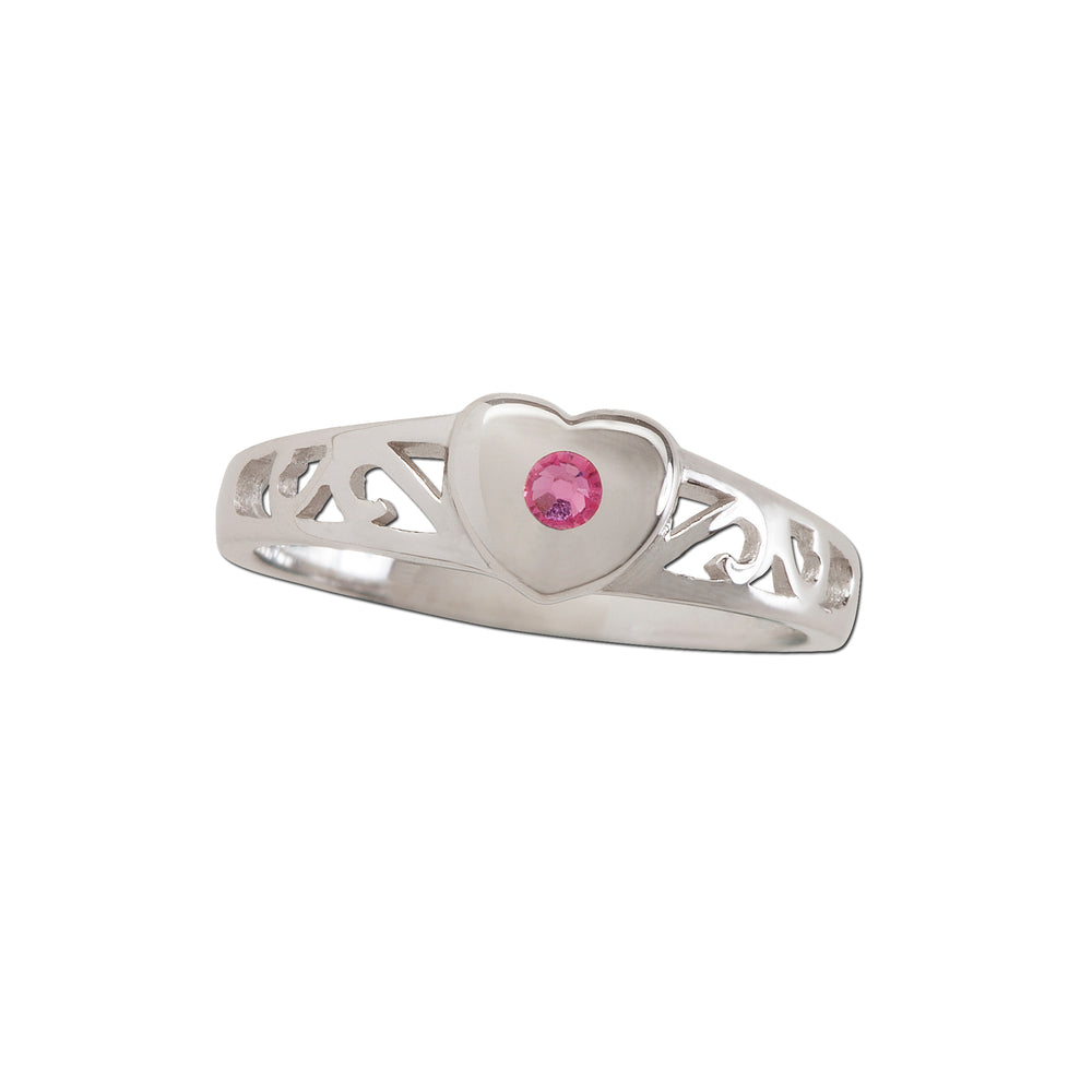 Timeless Sterling Silver Heart Ring with Genuine Ruby