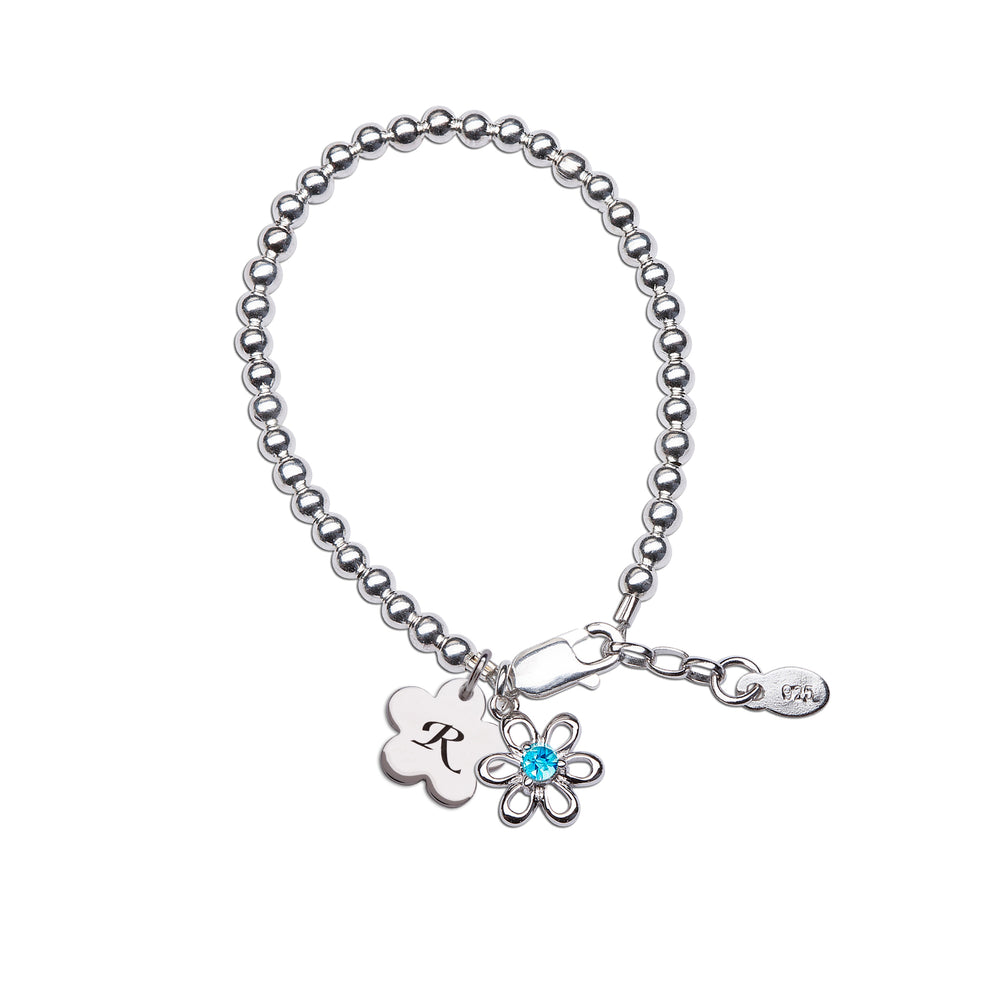 Birthstone Bracelet - Sterling Silver Silver Daisy for Babies and Girls