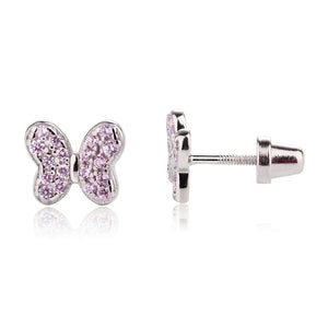 Sterling Silver Kid's Birthstone Butterfly Earrings with CZs