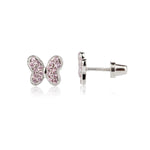 Sterling Silver Kid's Pink Butterfly Earrings with CZs