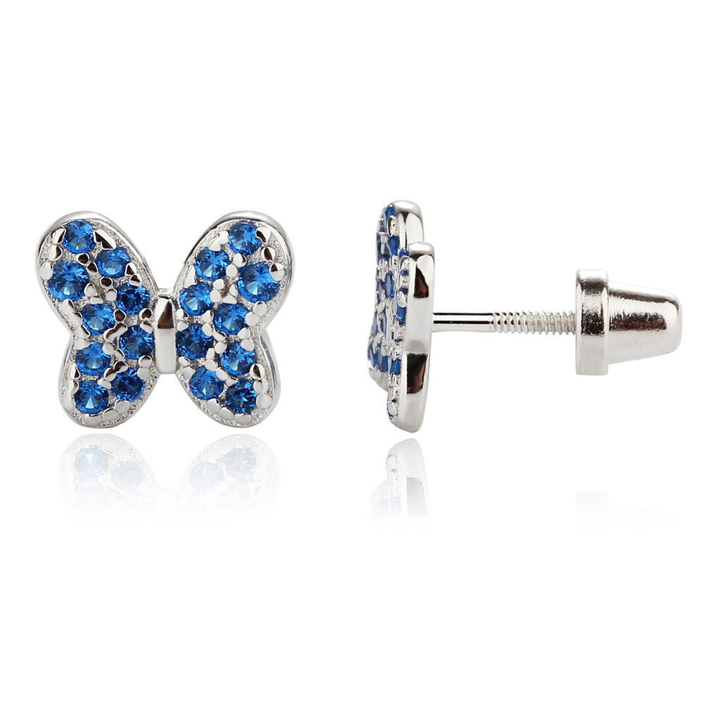 Sterling Silver Kid's Birthstone Butterfly Earrings with CZs