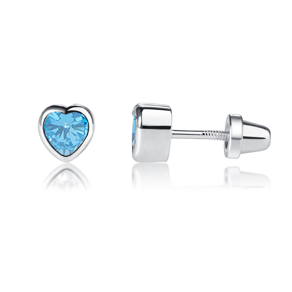 Sterling Silver Birthstone Heart Earrings for Babies and Girls