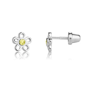 
                
                    Load image into Gallery viewer, Sterling Silver Birthstone Daisy Earrings for Kids
                
            