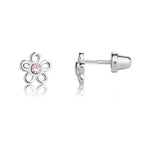 Sterling Silver Pink Outline Daisy Earrings for Baby and Kids