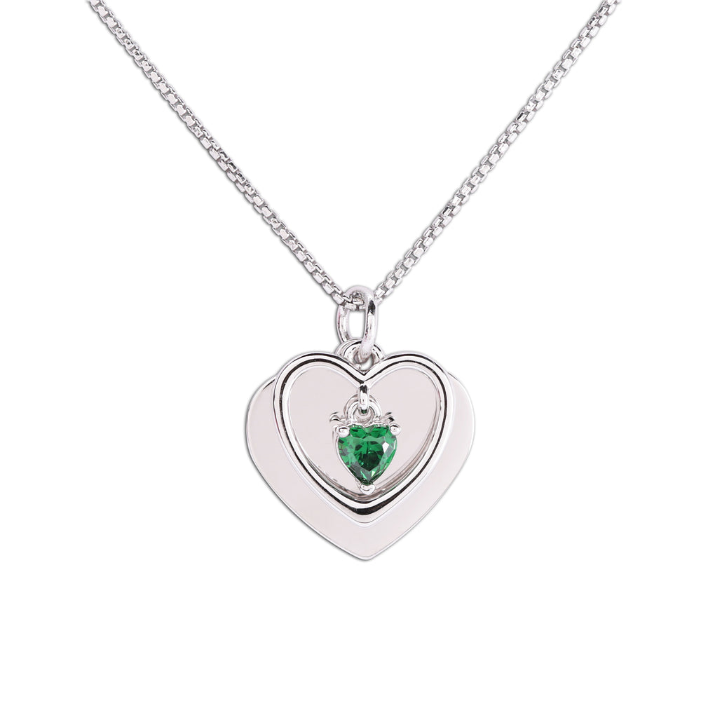 Personalized Sterling Silver Engraved Birthstone Dancing Heart Necklace for Girls