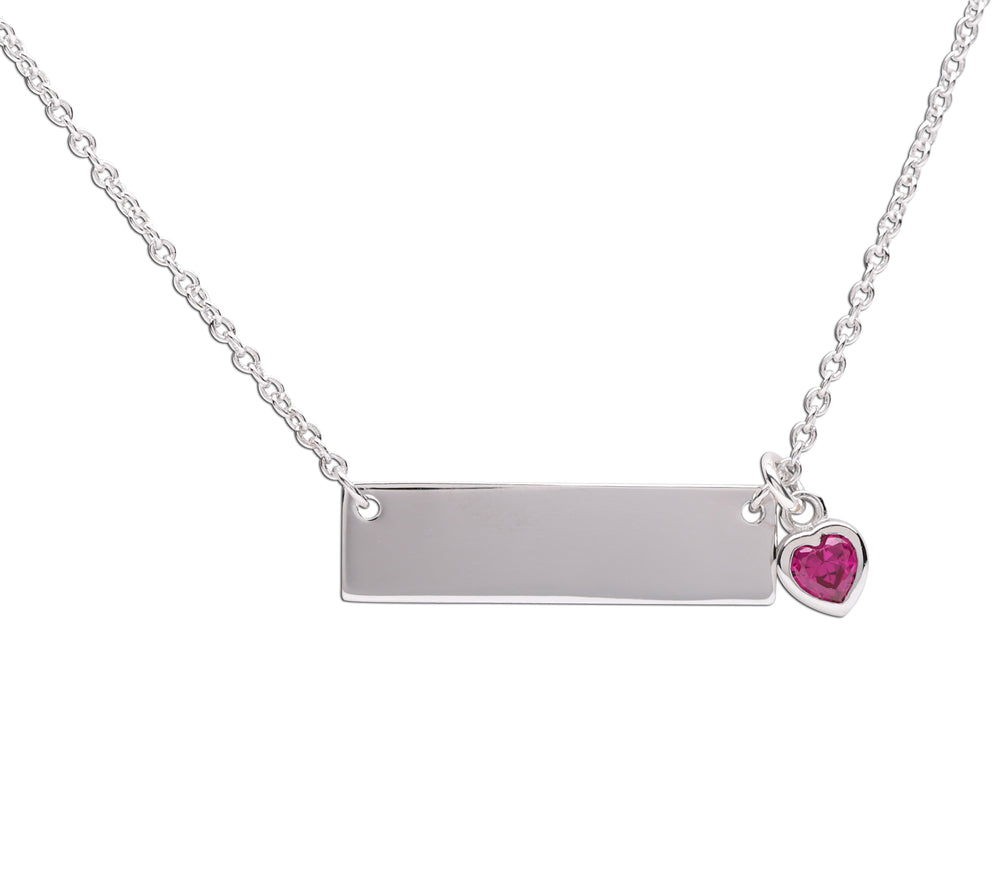 
                
                    Load image into Gallery viewer, Sterling Silver Children&amp;#39;s Bar Necklace with CZ Birthstone Heart for Kids
                
            