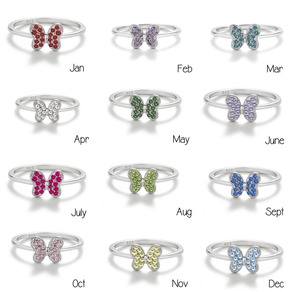 
                
                    Load image into Gallery viewer, 12-Piece Sterling Silver Baby Birthstone Ring Assortment (Butterfly)
                
            