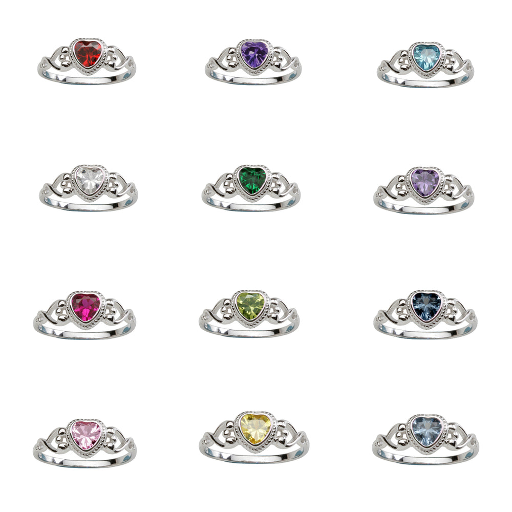 12-Piece Sterling Silver Baby Birthstone Ring Assortment (43-Heart)