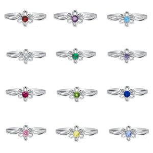 12-Piece Sterling Silver Baby Birthstone Ring Assortment (Daisy)