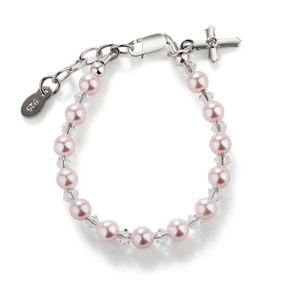 Bella - Sterling Silver Pearl Cross Bracelet for Babies and Girls
