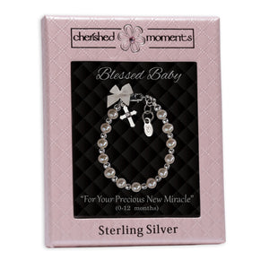 
                
                    Load image into Gallery viewer, Sterling Silver Freshwater Pearl Cross Baptism Bracelet for Baby Girl
                
            