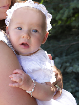Sterling Silver Pearl Cross Baptism Bracelet for Infant Baby or Little Girls Communion Gift