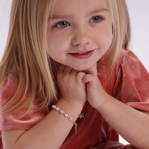 
                
                    Load image into Gallery viewer, Charlotte - 14K Gold Plated Pearl Children&amp;#39;s Bracelet
                
            
