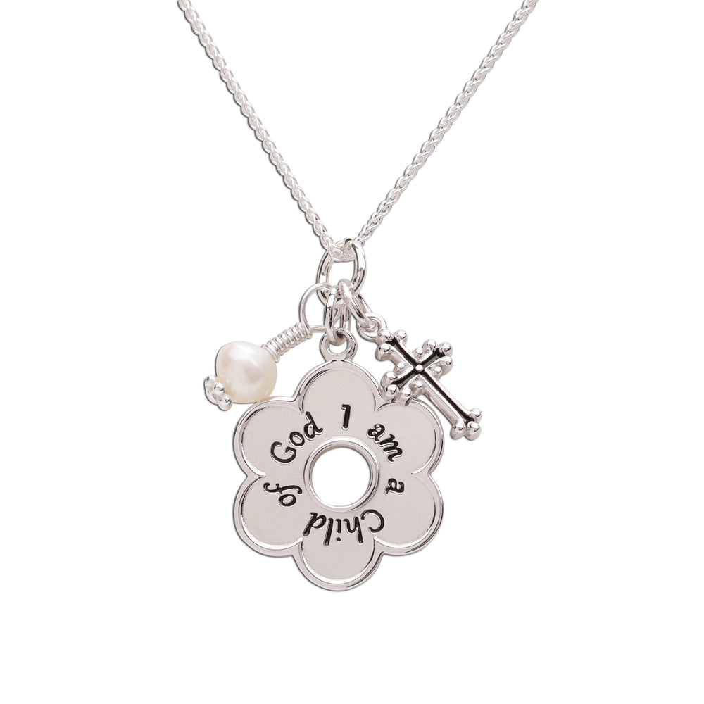 I am a Child of God Necklace with Daisy for Girls Communion