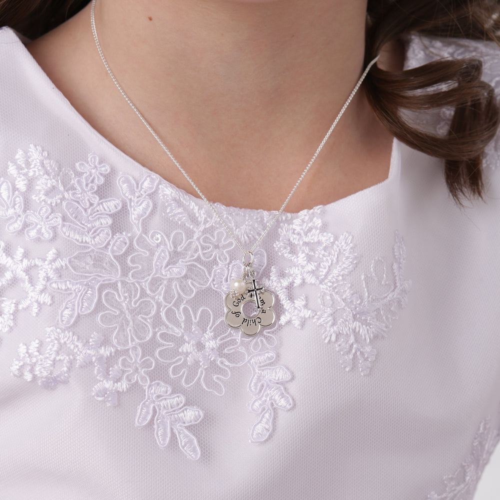 I am a Child of God Necklace with Daisy for Girls Communion