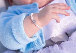 Sterling Silver Pearl Baptism Cross Bracelet for Baby Girl