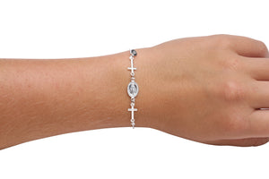 Sterling Silver Miraculous Cross Bolo Communion Bracelet