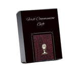 First Communion Burgundy Paisley Tie with Silver or Gold Chalice Tie Pin Gift Set